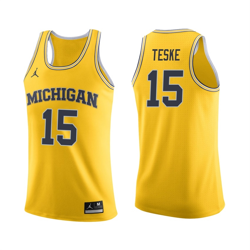 Michigan Wolverines Men's NCAA Jon Teske #15 Maize College Basketball Jersey AEW2049CK